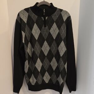Studio Men's Black & Gray Argyle Half-Zip Sweater